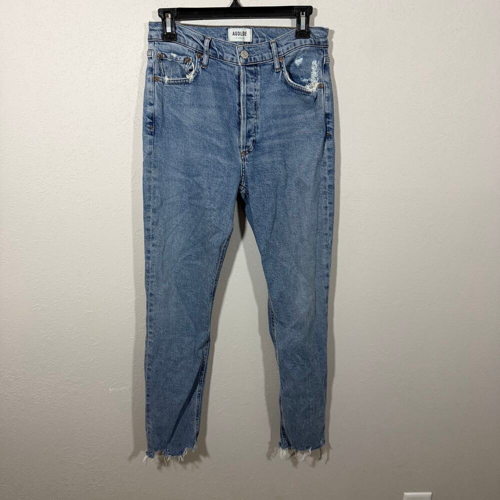 AGOLDE Nico High Rise Slim Fit Button Fly Mid Wash Blue Denim Jeans Womens 27